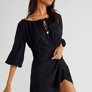 Free People Port Sunlight Mini Dress Smocked Black Endless Summer, S